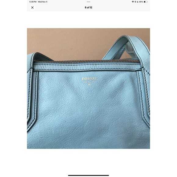 Fossil Sydney Brown sky blue Real Leather Shoulder Tote Shopper Carryall Bag - Picture 8 of 12